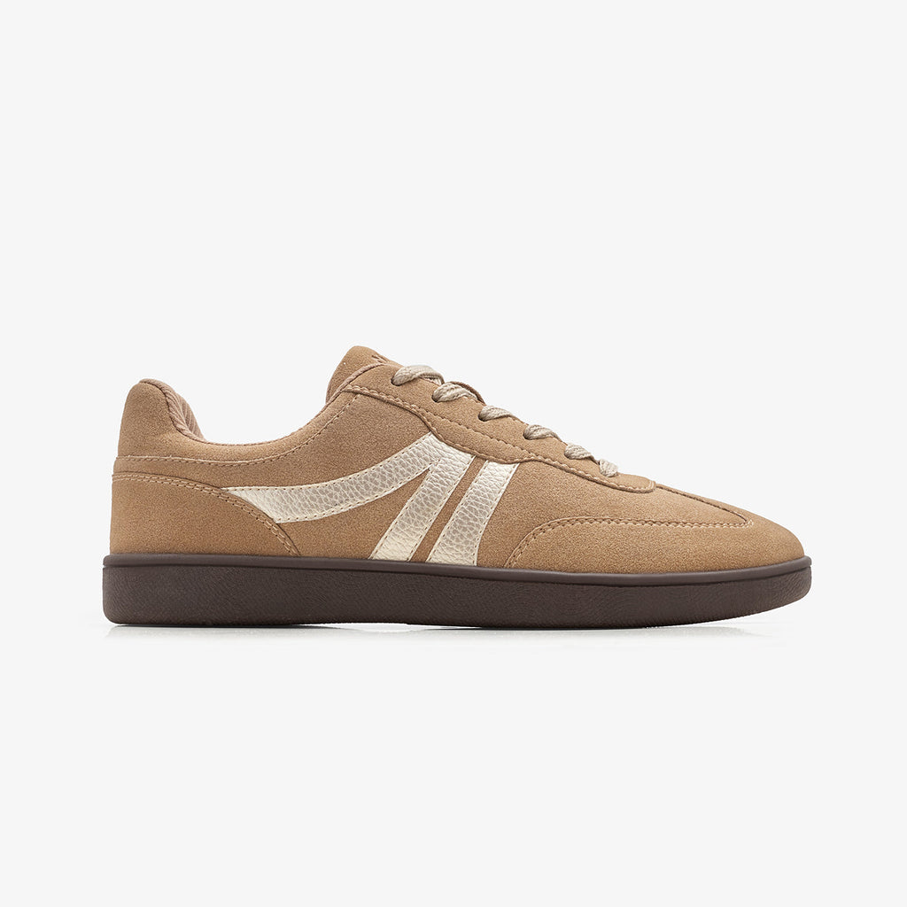 By Shaday Women's Contrast Stripe Suede Sneakers in Brown