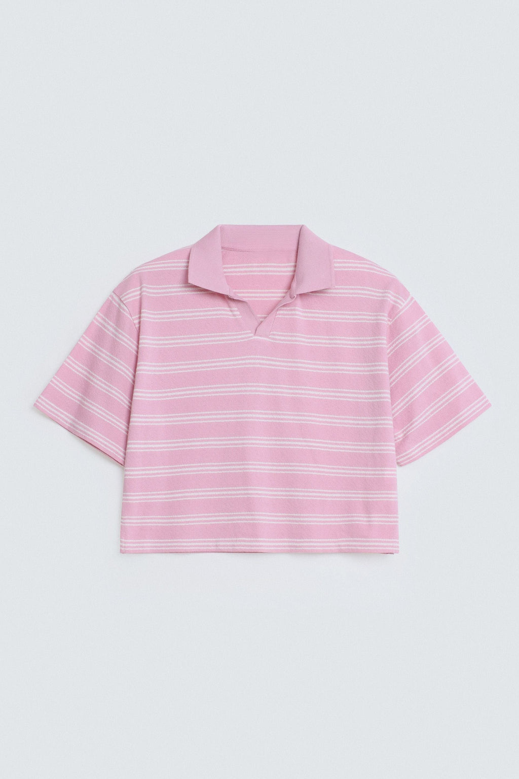 By Shaday Women's Cropped Striped Polo Shirt in Pink