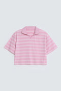 By Shaday Women's Cropped Striped Polo Shirt in Pink