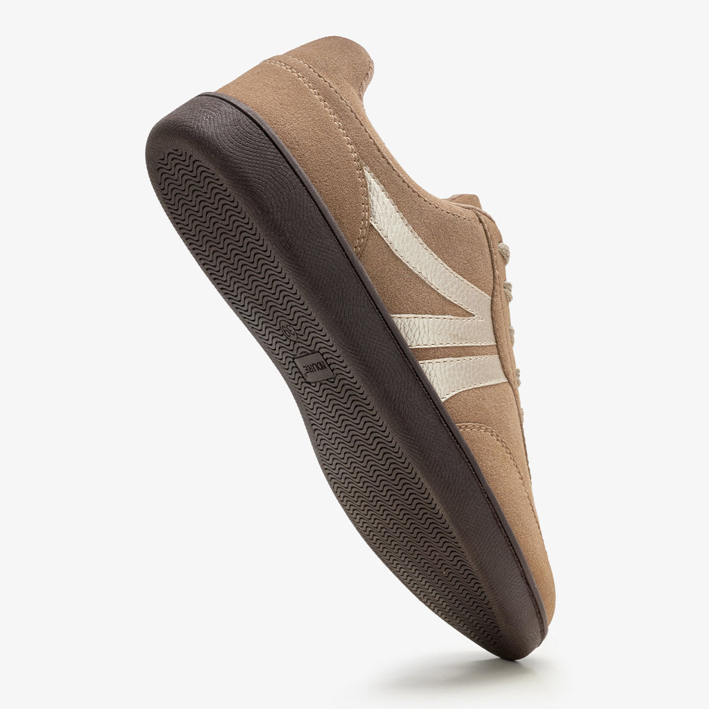 By Shaday Women's Contrast Stripe Suede Sneakers in Brown