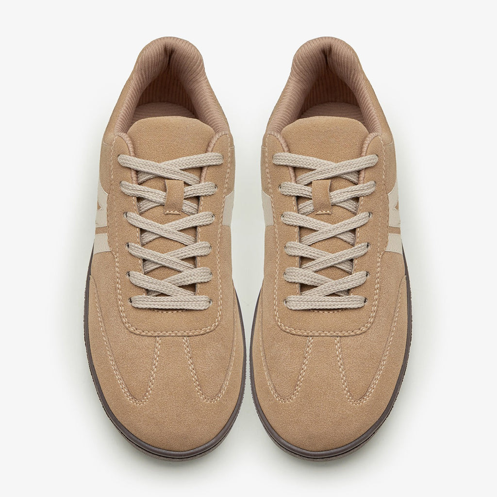 By Shaday Women's Contrast Stripe Suede Sneakers in Brown