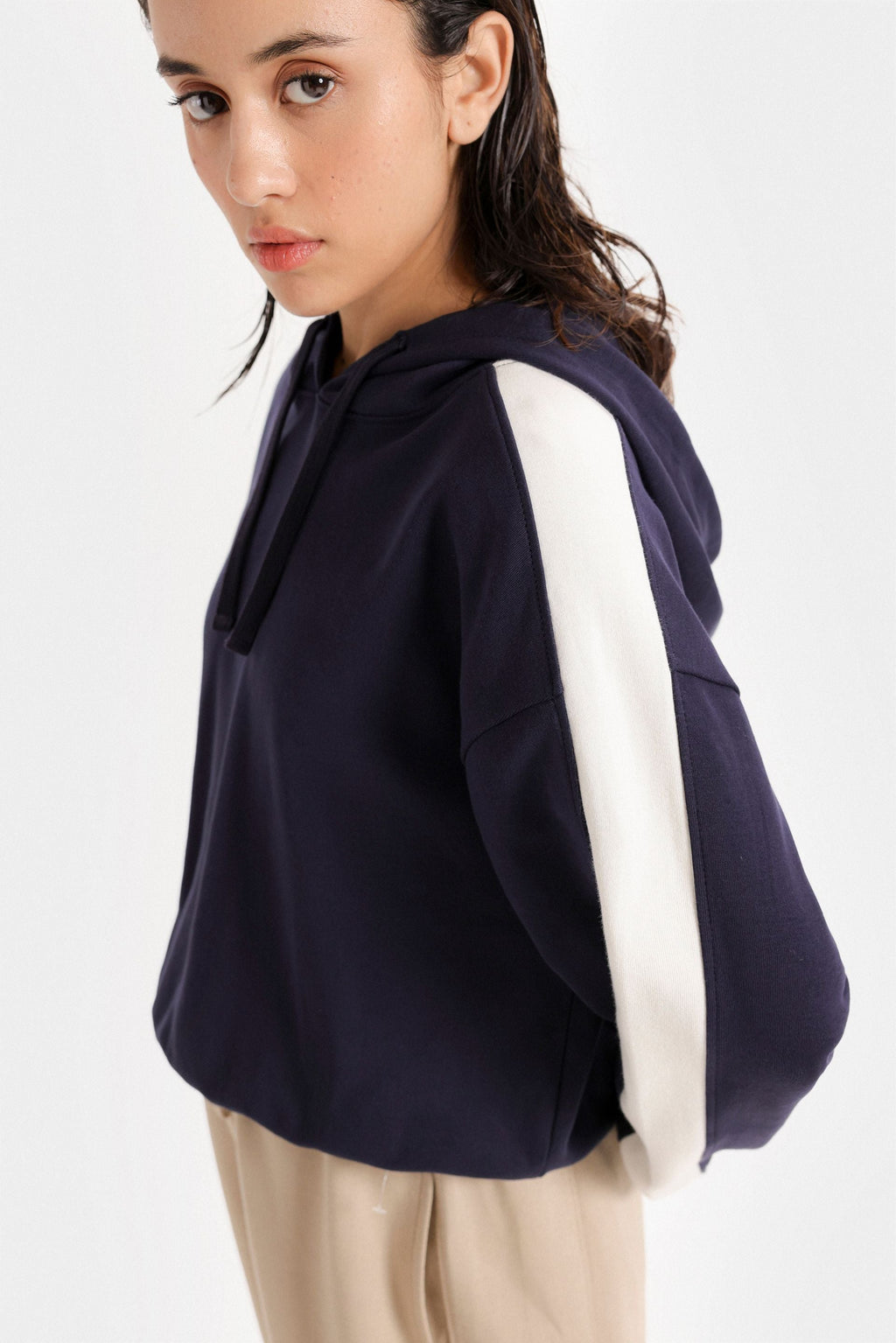 By Shaday Women's Super Cropped Basic Hoodie in Dark Blue