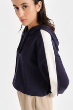 By Shaday Women's Super Cropped Basic Hoodie in Dark Blue