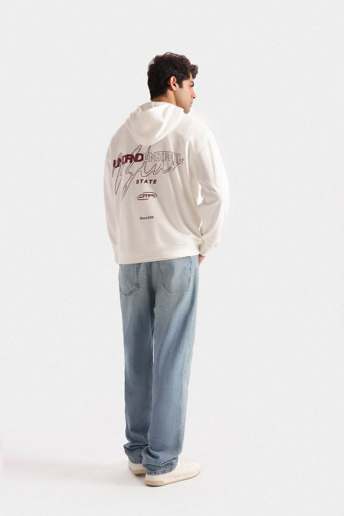 By Shaday Men's Slogan Print Hoodie in Off White