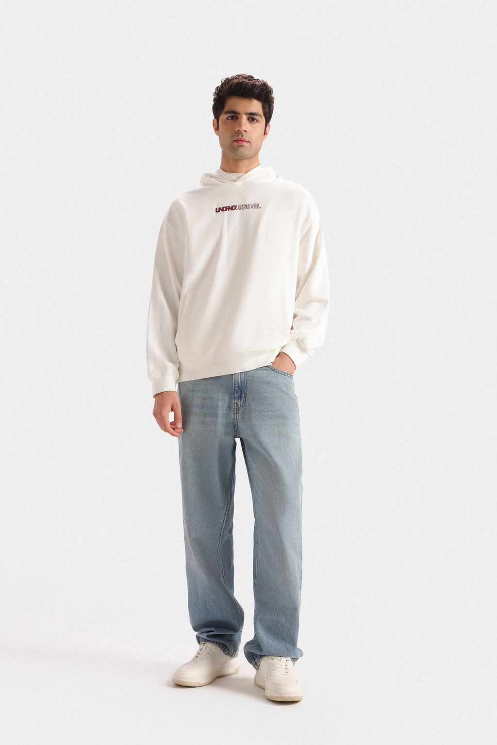 By Shaday Men's Slogan Print Hoodie in Off White