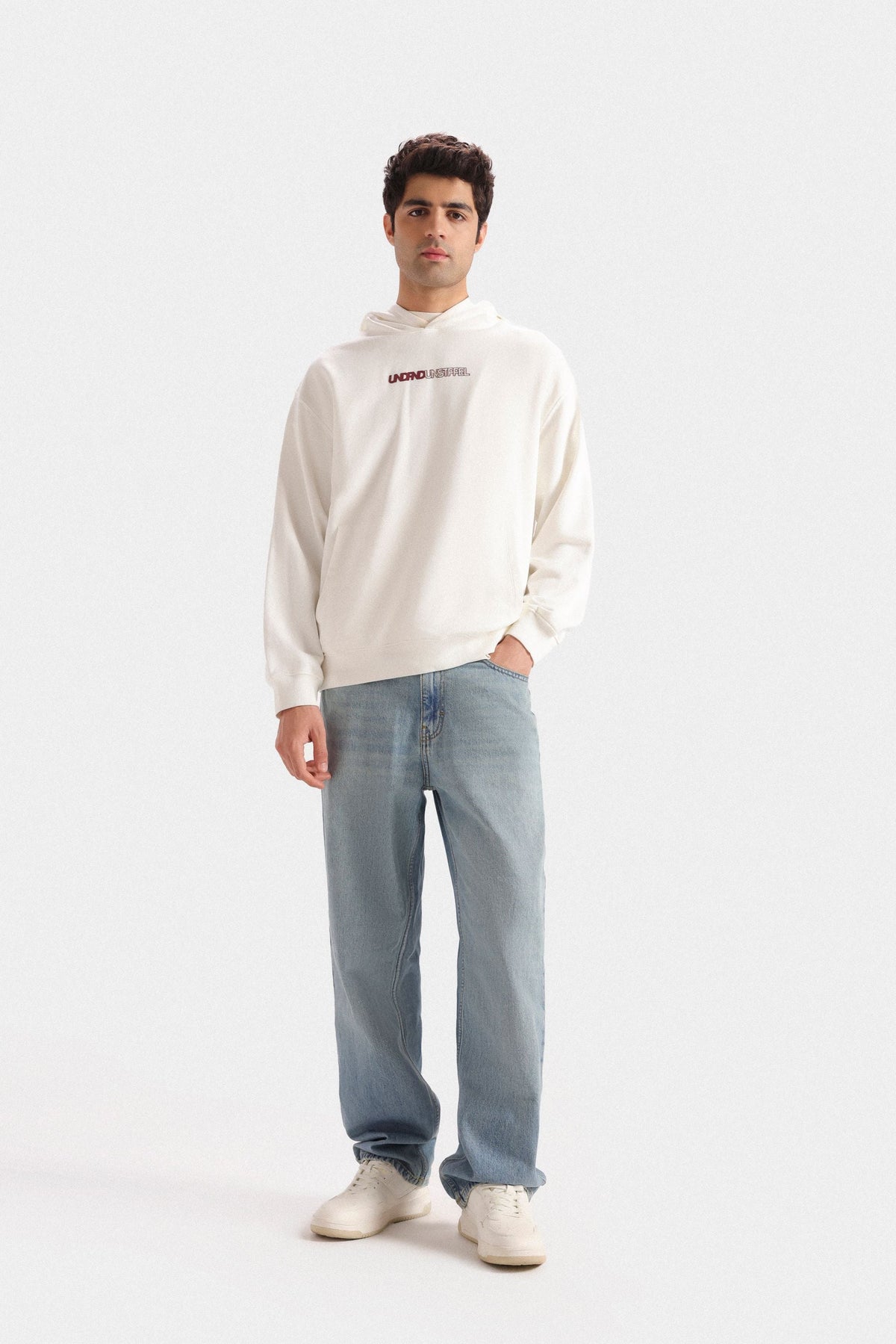 By Shaday Men's Slogan Print Hoodie in Off White