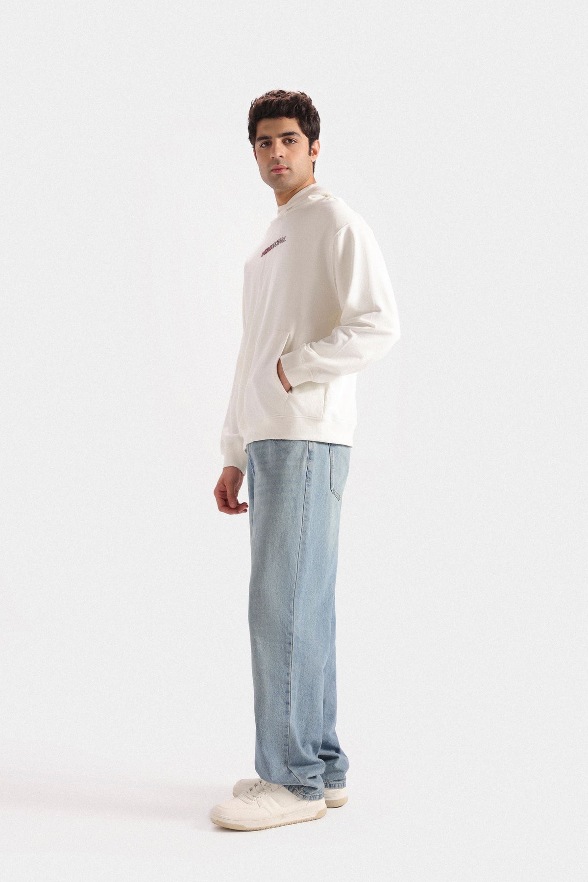 By Shaday Men's Slogan Print Hoodie in Off White