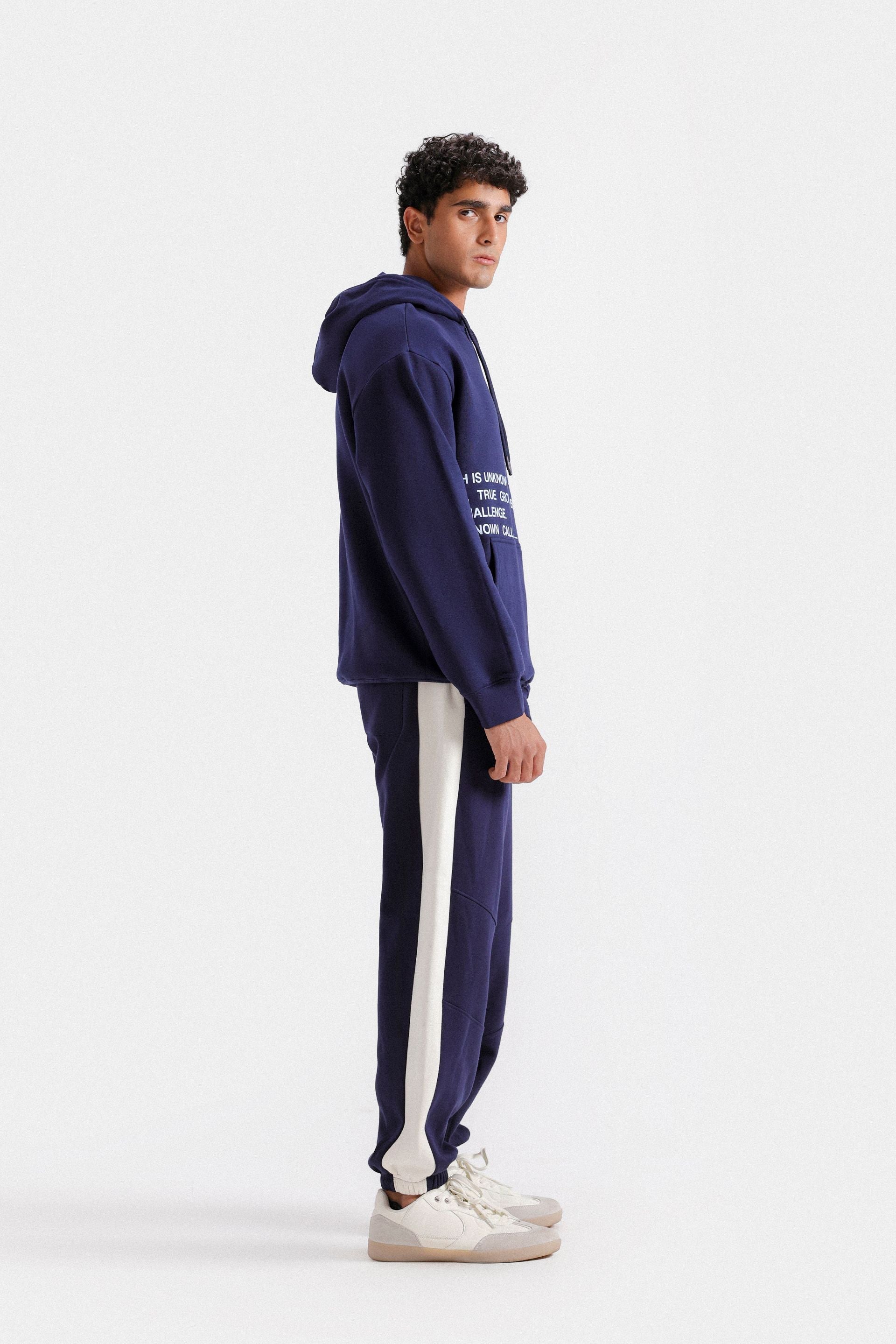 By Shaday Men's Slogan Print Hoodie in Dark Blue