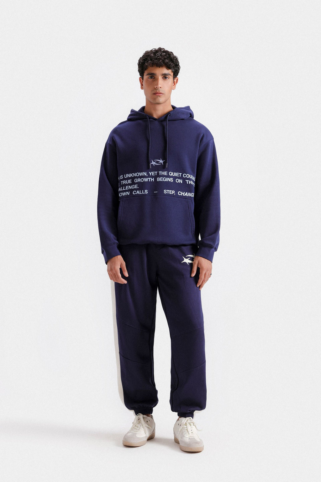 By Shaday Men's Slogan Print Hoodie in Dark Blue