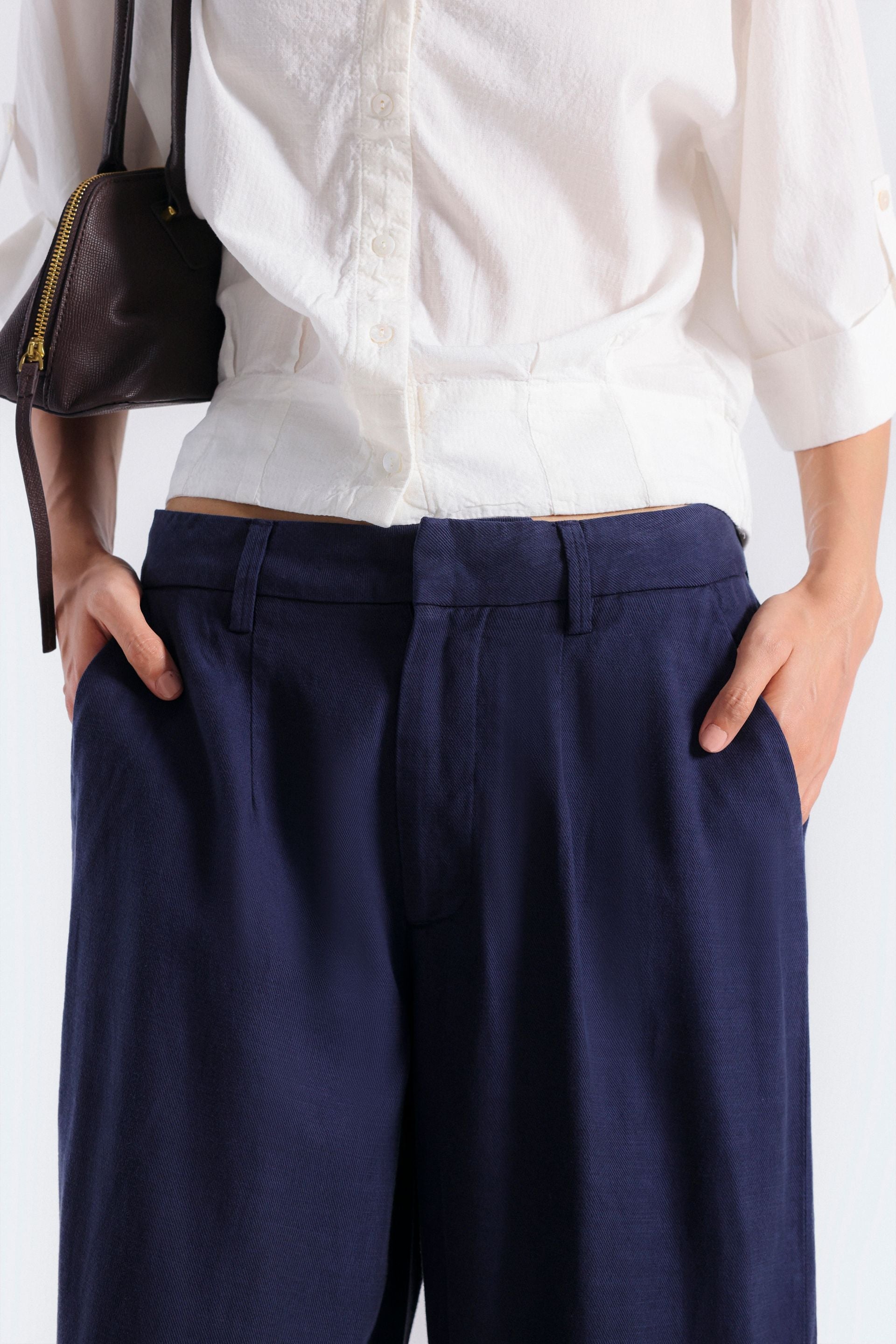 By Shaday Women's Cropped Wide Leg Pants in Dark Blue