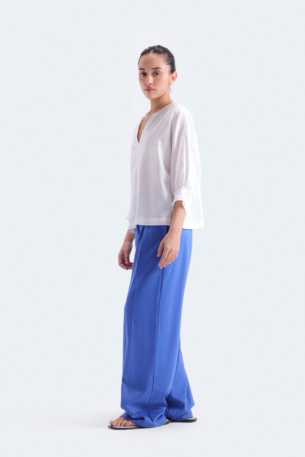 By Shaday Women's Wide Leg Pleated Trousers in Blue