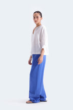 By Shaday Women's Wide Leg Pleated Trousers in Blue