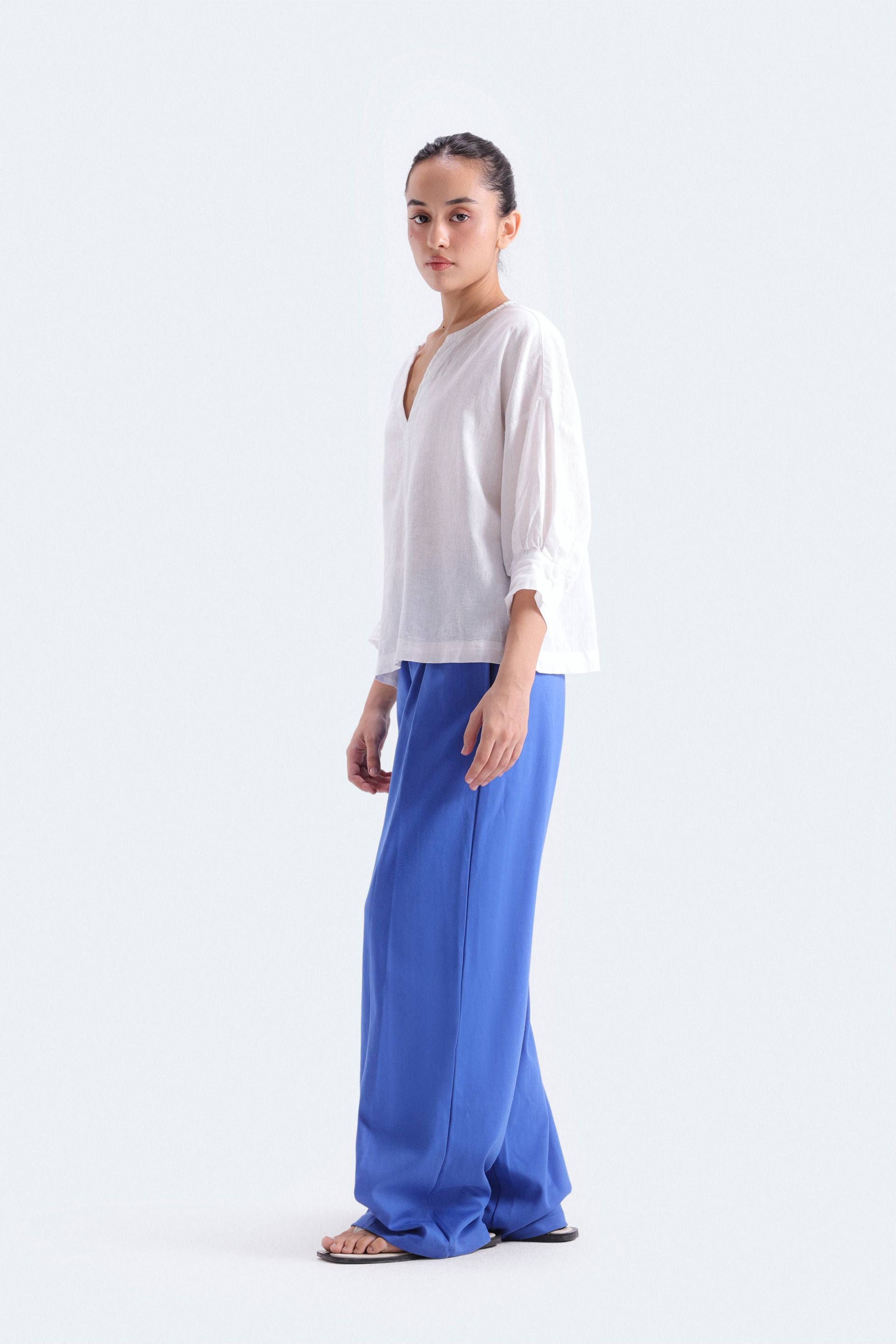 By Shaday Women's Wide Leg Pleated Trousers in Blue