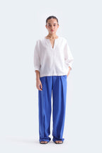 By Shaday Women's Wide Leg Pleated Trousers in Blue
