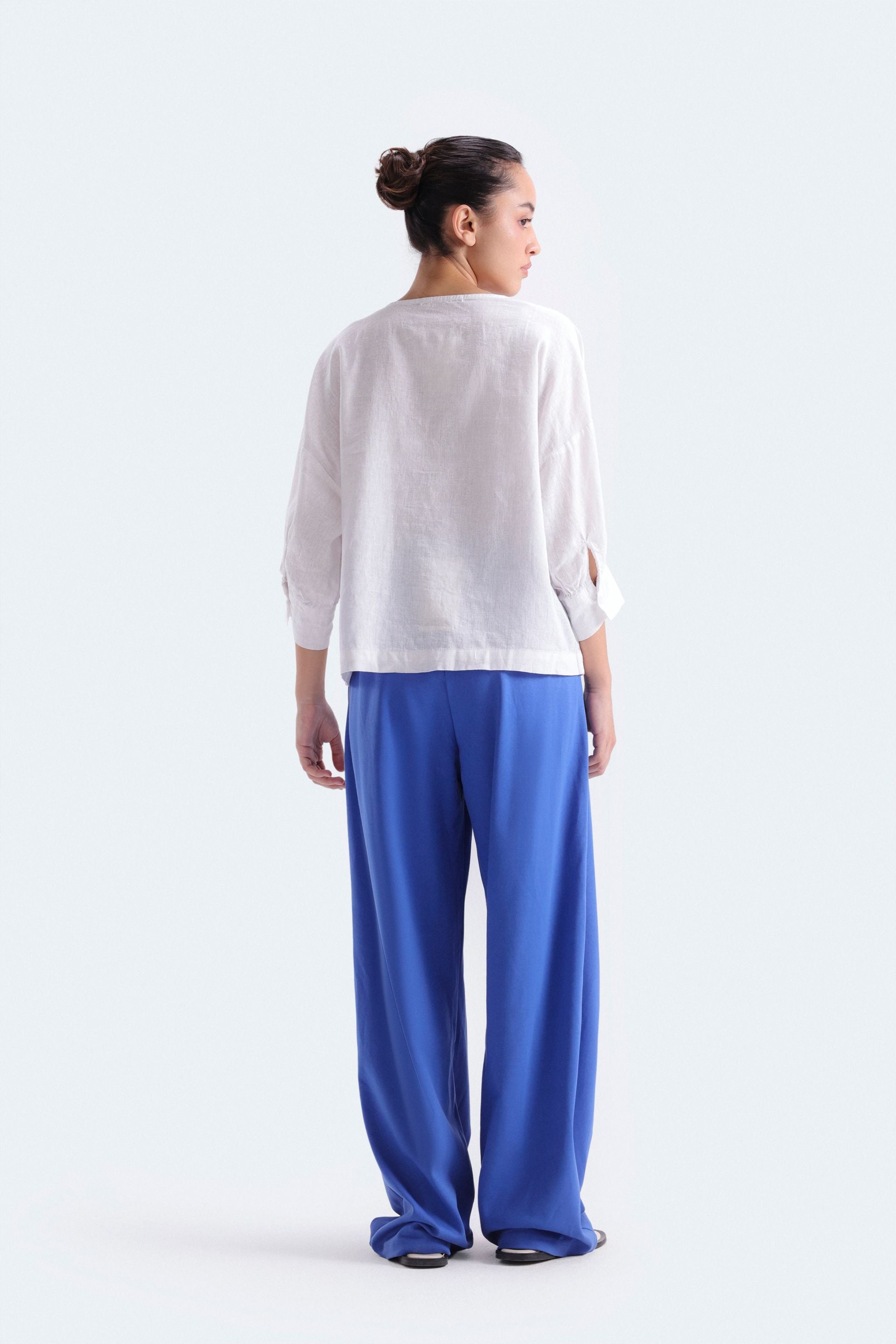 By Shaday Women's Wide Leg Pleated Trousers in Blue