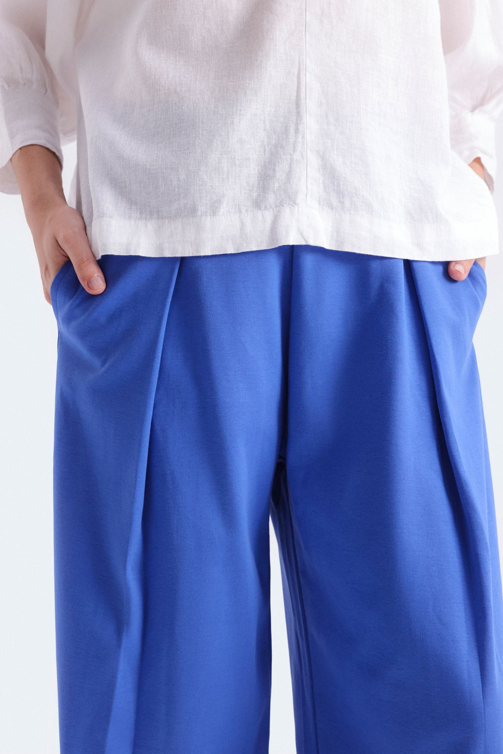 By Shaday Women's Wide Leg Pleated Trousers in Blue