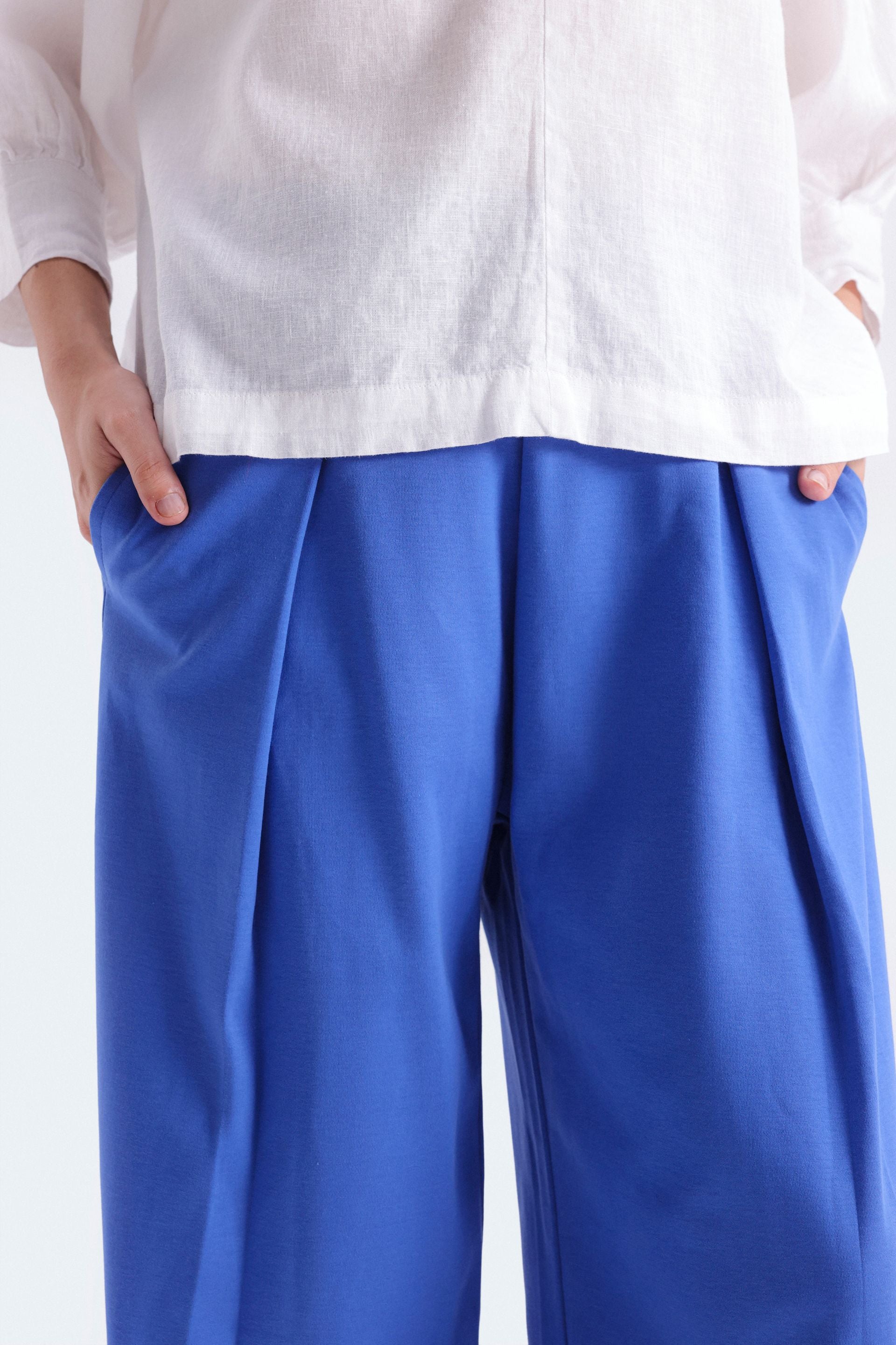 By Shaday Women's Wide Leg Pleated Trousers in Blue