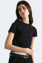 By Shaday Women's Slim Fit Crew Neck T-Shirt in Black