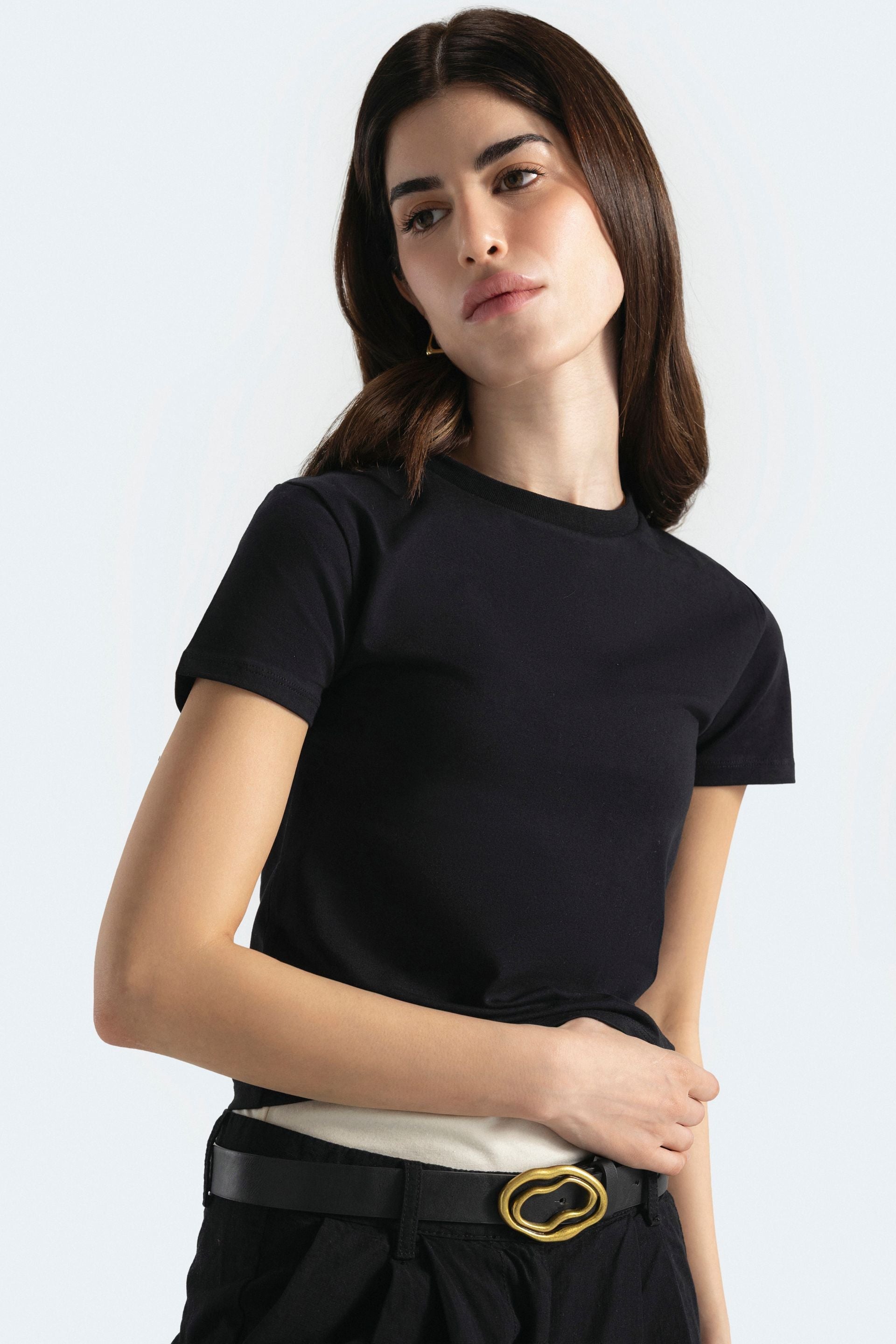 By Shaday Women's Slim Fit Crew Neck T-Shirt in Black