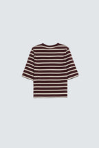 By Shaday Women's Ribbed Striped T-Shirt in Brown