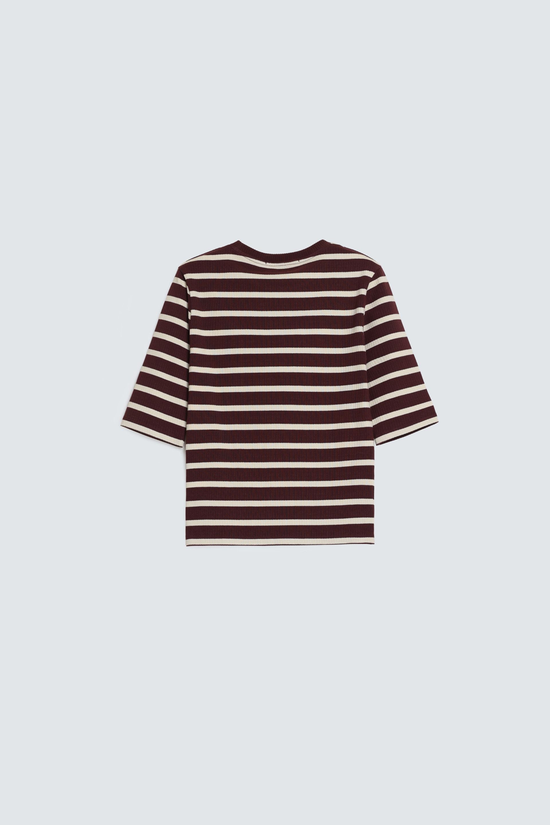 By Shaday Women's Ribbed Striped T-Shirt in Brown