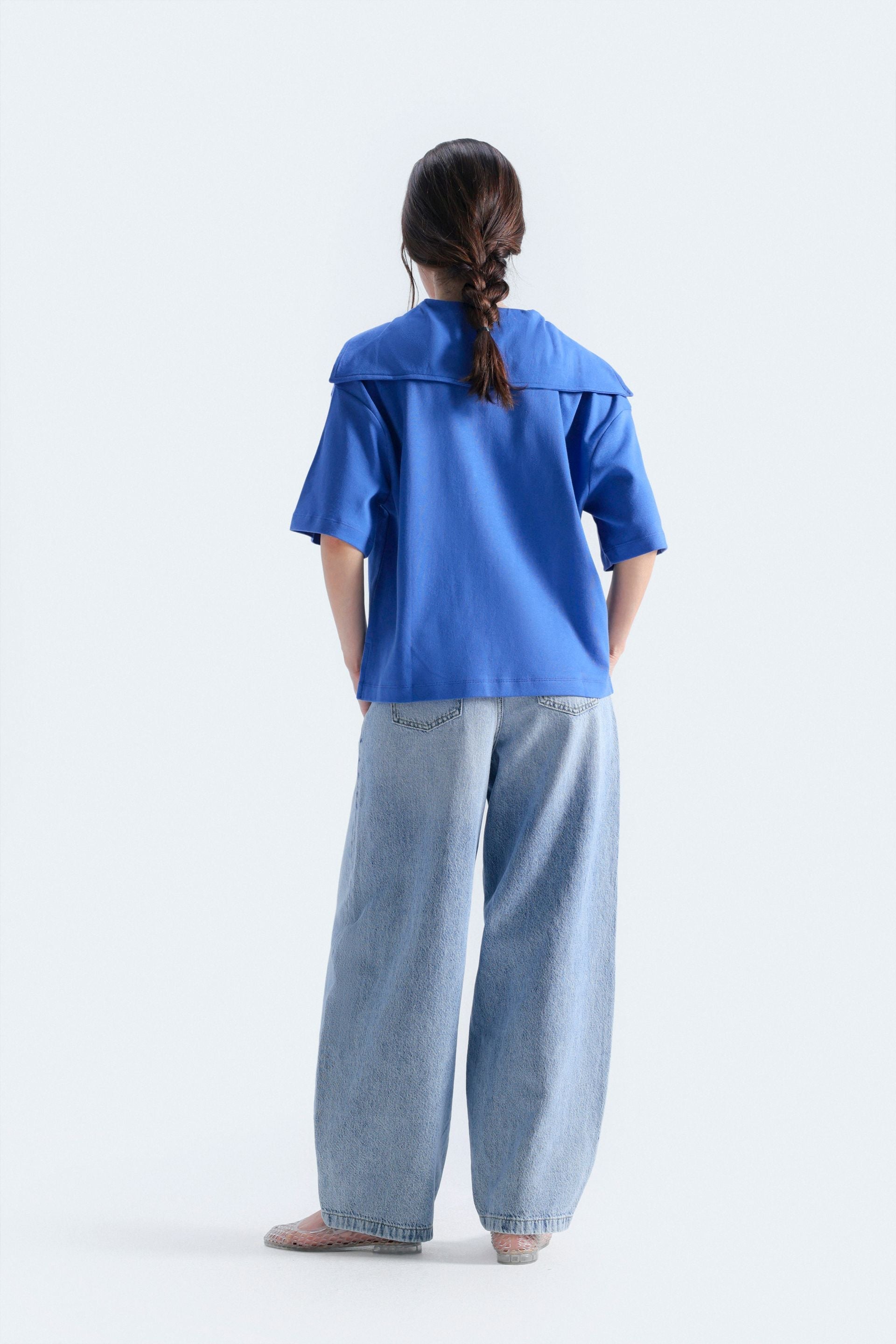 By Shaday Women's Boxy Fit V-Neck T-Shirt in Blue