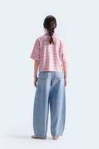 By Shaday Women's Cropped Striped Polo Shirt in Pink