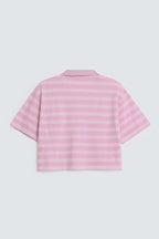 By Shaday Women's Cropped Striped Polo Shirt in Pink