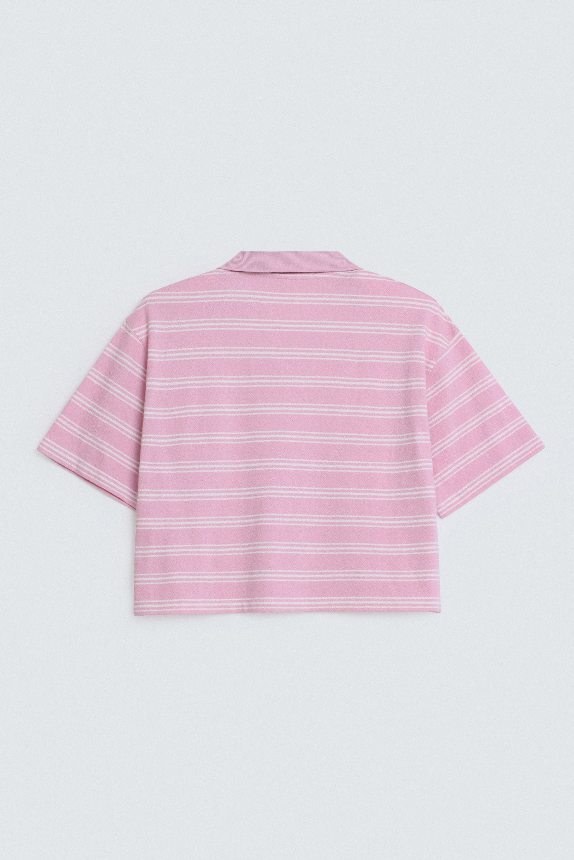 By Shaday Women's Cropped Striped Polo Shirt in Pink