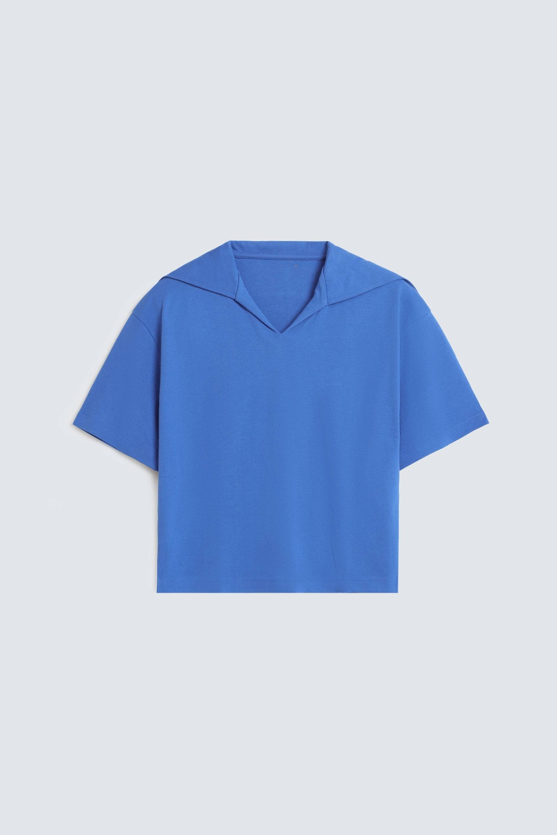 By Shaday Women's Boxy Fit V-Neck T-Shirt in Blue