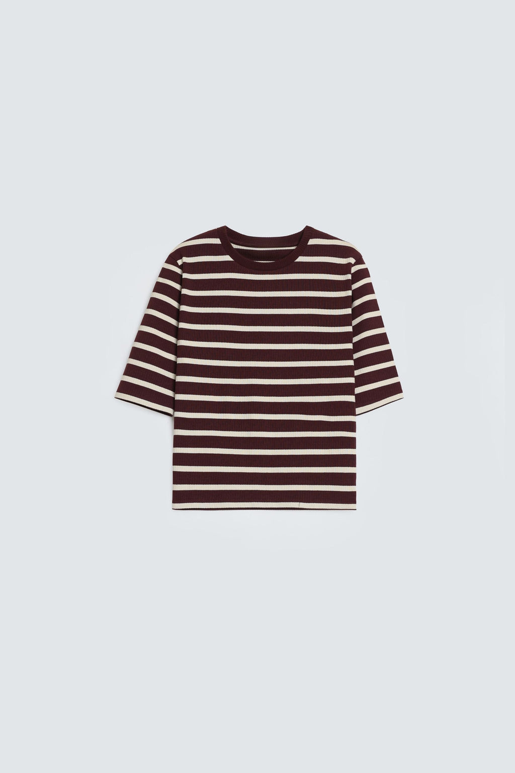 By Shaday Women's Ribbed Striped T-Shirt in Brown