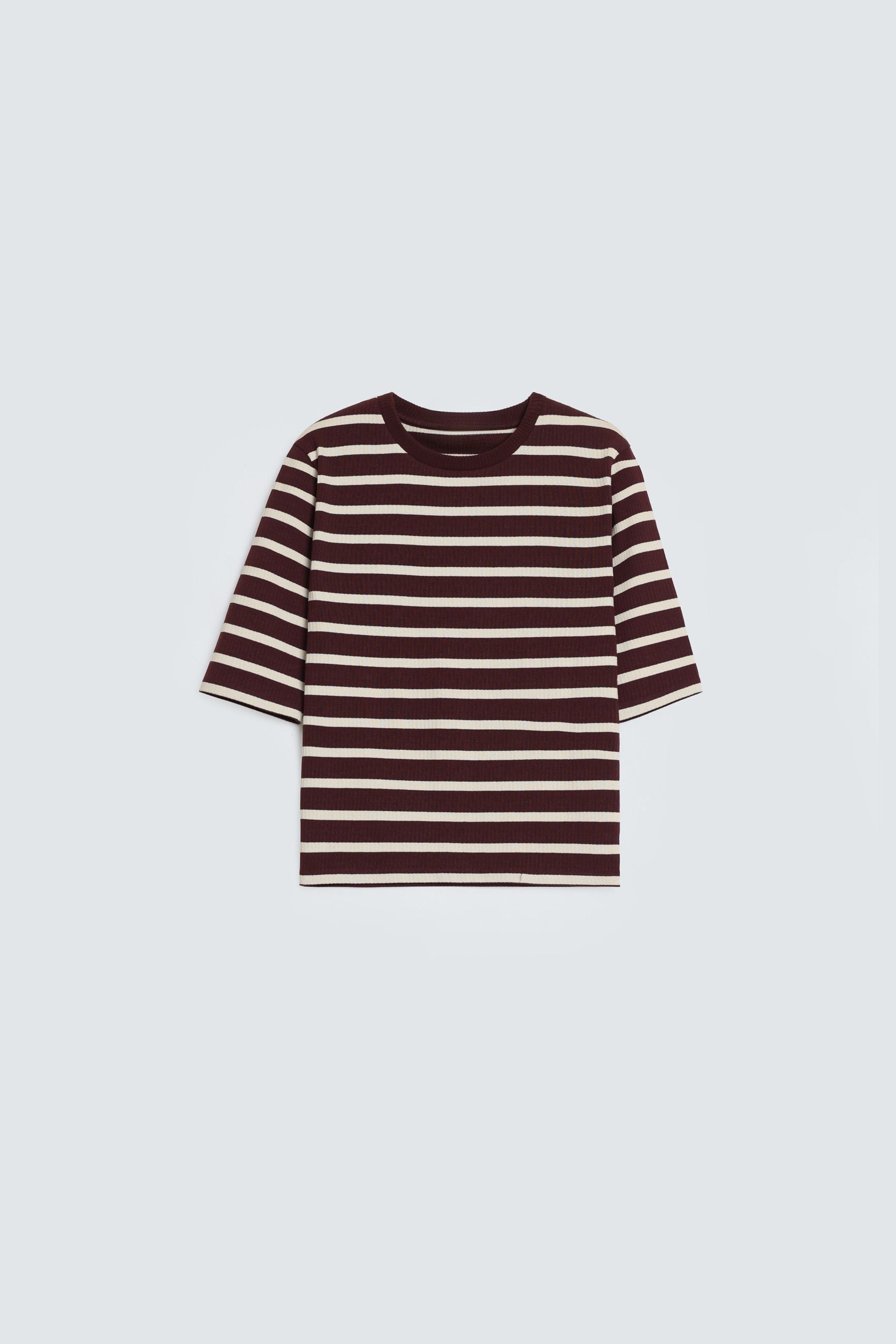 By Shaday Women's Ribbed Striped T-Shirt in Brown